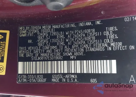 2014 Toyota Highlander Xle V6 from USA, damaged, VIN 5TDJKRFH7ES019682